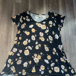 Black cotton dress with flowers, plus size XXL